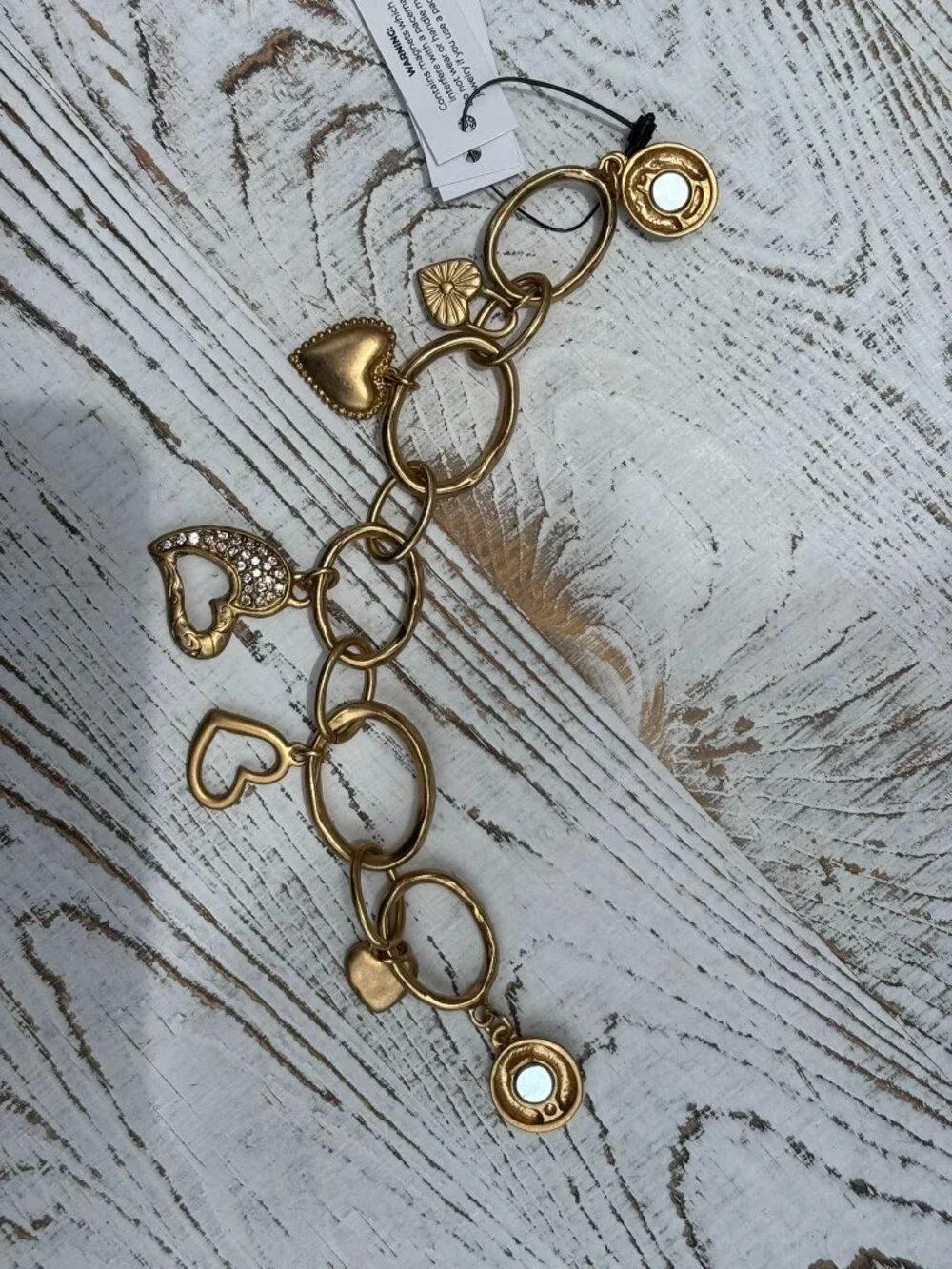 NWT Chico’s Antique Gold Heart Charm Bracelet One Size
